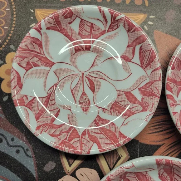 Vintage Shenango Pinky Red Floral Set of 3 Desert Plates - Picture 3 of 10